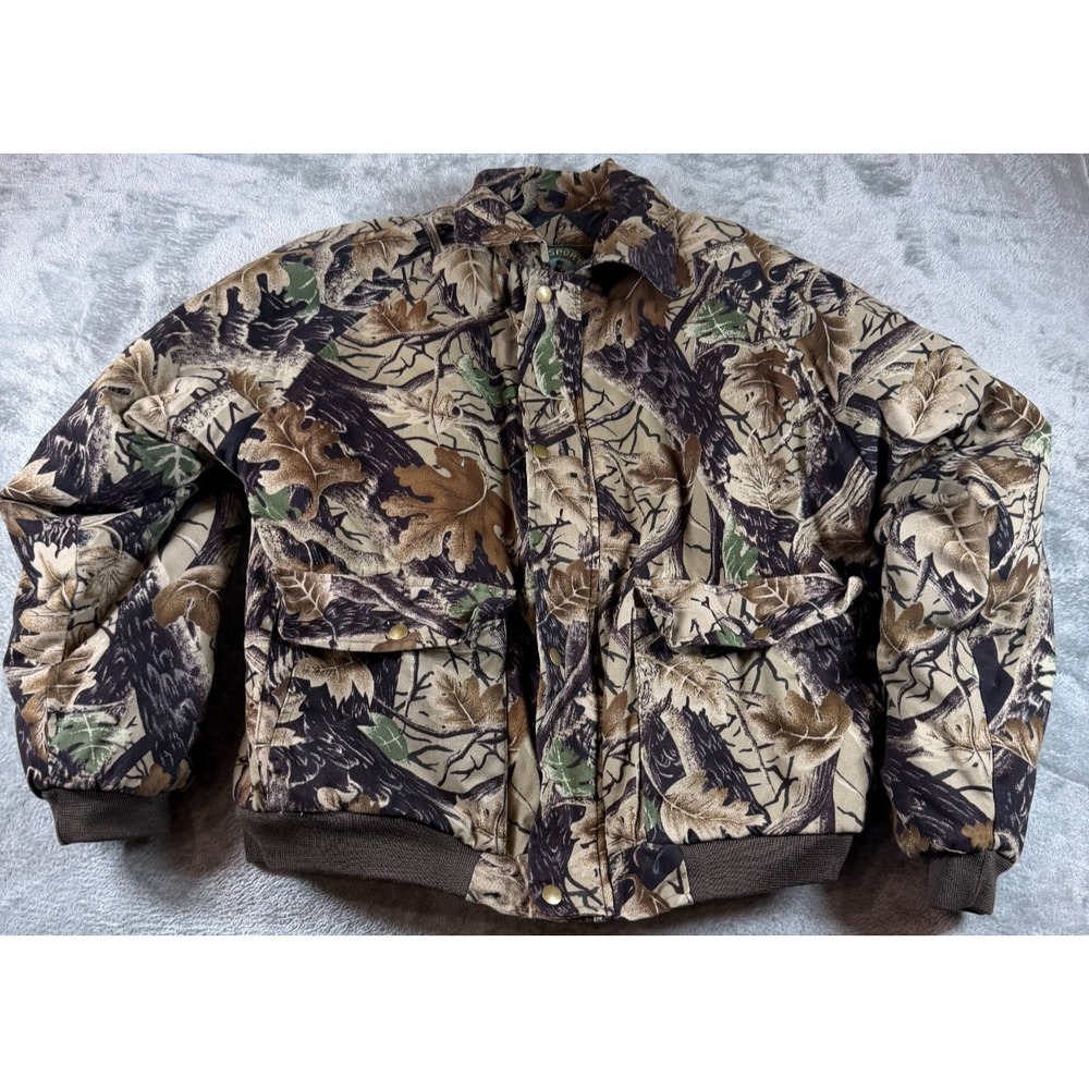 Vtg Master Sportsman Camo Bomber Jacket Men's M Insulated Hunting Coat Canvas